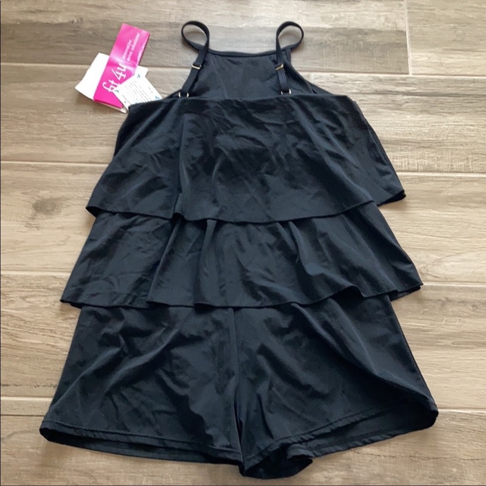 New Fit 4 U Double Tiered Swimsuit Swim set Black QVC Romper Plus size one size - Picture 7 of 10